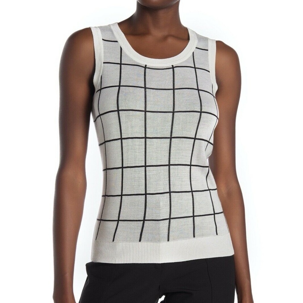 Halogen Top‎ Women Small Petite Windowpane Grid Crew Neck Knit Tank NWT